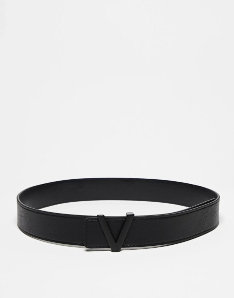 Valentino Amaretto belt in black with tonal V logo