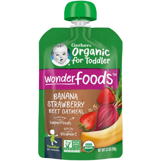 Organic for Toddler, Wonder Foods, 12+ Months, Banana Strawberry Beet Oatmeal, 3.5 oz (99 g)