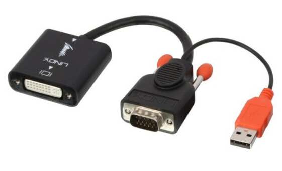 Lindy VGA to DVI-D Converter - 0.2 m - DVI-D - VGA (D-Sub) + USB - Female - Male - Nickel