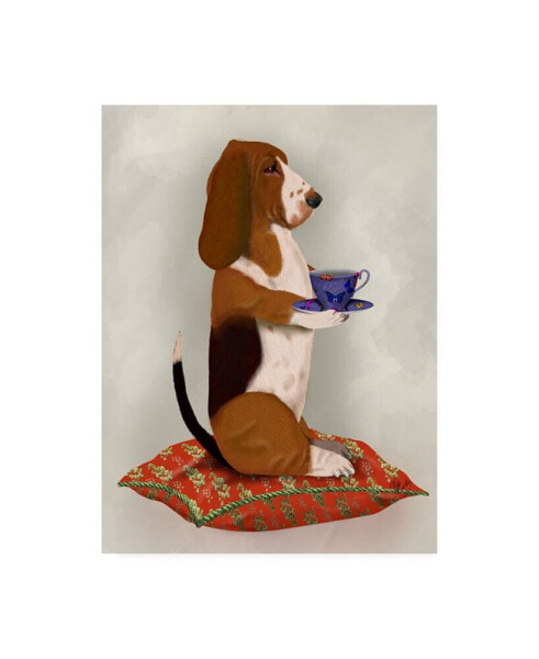 Fab Funky Basset Hound Taking Tea Canvas Art - 19.5" x 26"