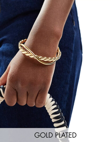 ASOS DESIGN 14k gold plated cuff bracelet with wiggle detail