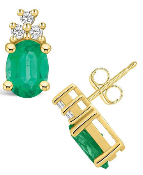 Emerald (2-3/8 Ct. t.w.) and Diamond (1/5 Ct. t.w.) Stud Earrings