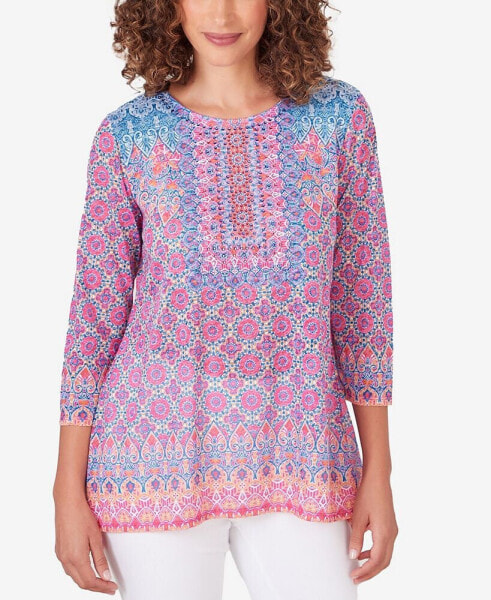 Petite Embroidered Geometric Top