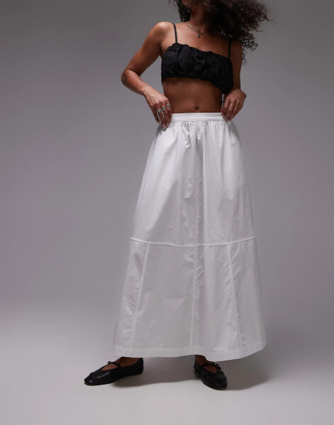 Topshop poplin midi full skirt in ivory