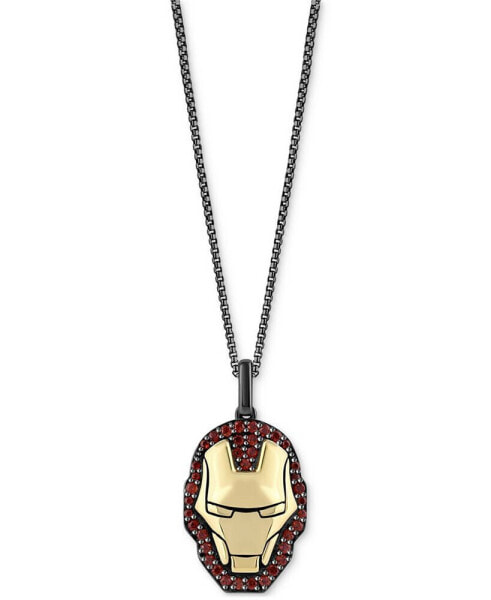 Garnet Ironman Mask 18" Pendant Necklace (5/8 ct. t.w.) in Gold-Plate & Black Rhodium-Plated Sterling Silver