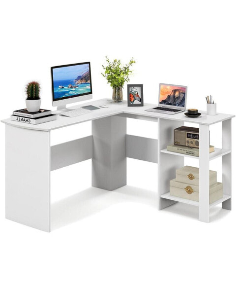 L-shaped Corner Computer Desk Home Office Writing Workstation with Storage Shelves