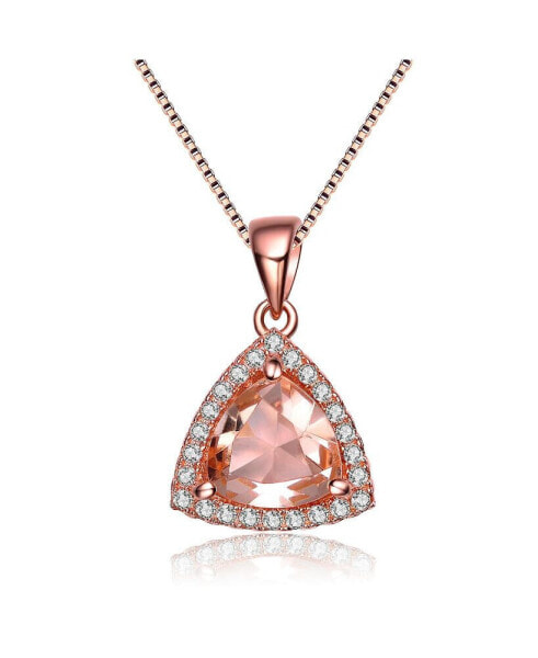 Sterling Silver 18K Rose Gold Overlay Champagne Cubic Zirconia Triangle Necklace