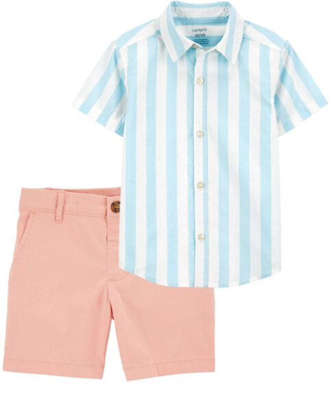 Baby 2-Piece Striped Button-Down Shirt & Stretch Chino Shorts Set 24M