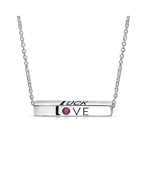 Ayllu Inspirational BFF Message Love Luck Unity Words Geometric Sideways Horizontal Name Bar Necklace Red Crystal Sterling Silver