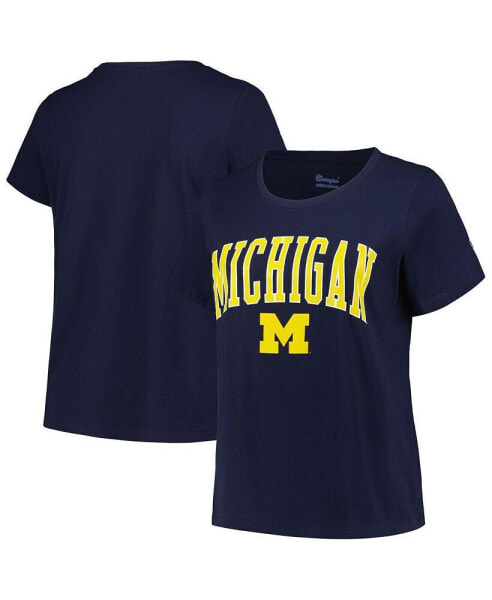 Women's Navy Michigan Wolverines Plus Size Arch Over Logo Scoop Neck T-shirt