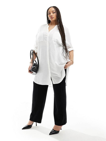 ONLY Curve v neck oversized shirt in white