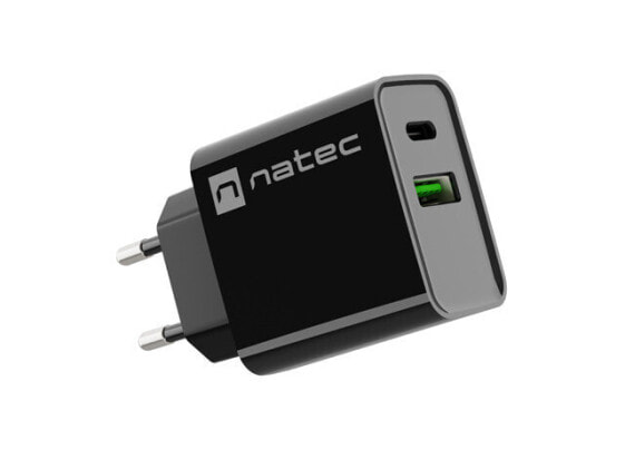 Зарядное устройство natec RIBERA USB-A+USB-C 20W PD BLACK