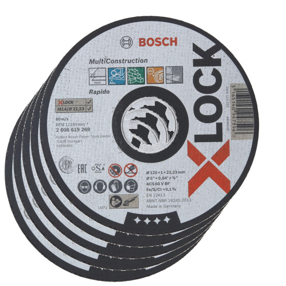 5x Bosch Trennscheibe X-LOCK gerade Multi Material ACS 60 V BF 125 x 22,23 x 1mm