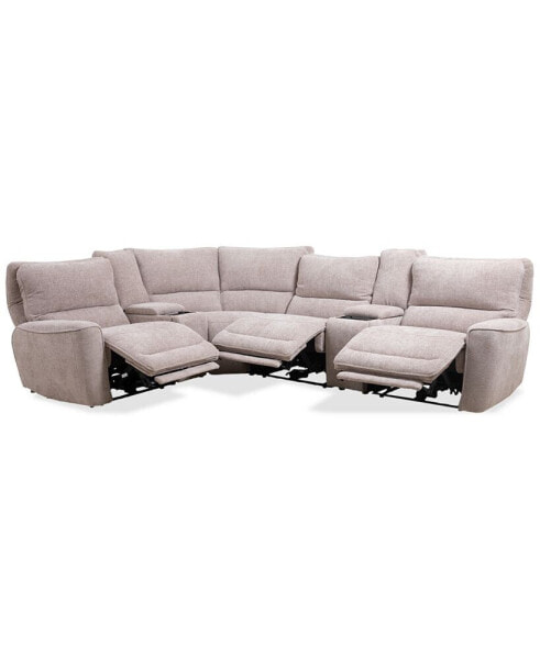 Deklyn 129" 6-Pc. Zero Gravity Fabric Sectional with 3 Power Recliners & 2 Consoles, Created for Macy's