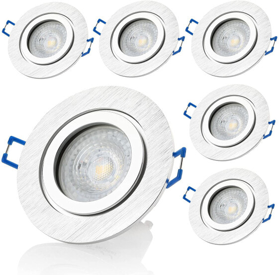 Sweet LED Recessed Spotlight Bathroom Aluminium IP44 Recessed Spotlights GU10 7 W Ceiling Spotlights Warm White Bathroom Recessed Light Click Lock Wet Room Mounting Frame Ceiling Spot White Matt Pack [Energy Class F]