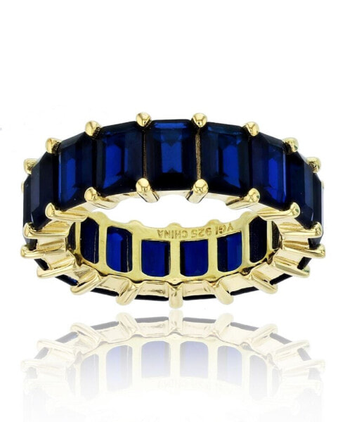 Created Blue Spinel Emerald Cut Eternity Band in 14k Yellow Gold Plated Sterling Silver