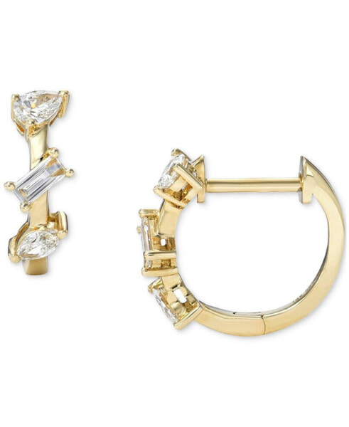 Diamond Multi-Cut Small Huggie Hoop Earrings (3/8 ct. t.w.) in 14k Gold, 0.5"