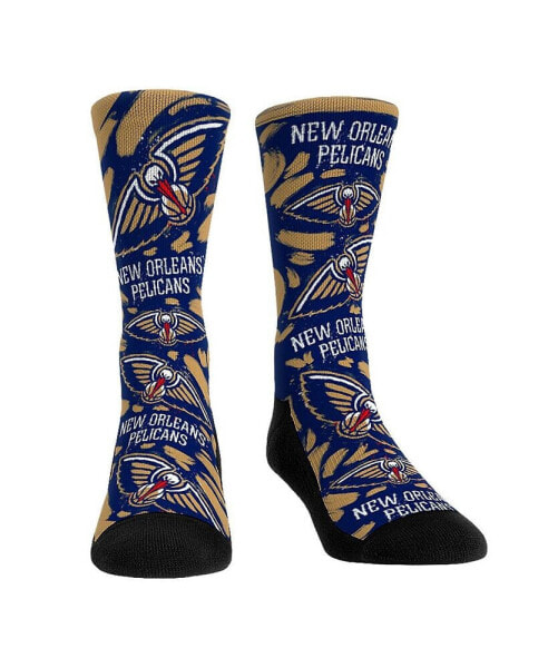 Men's and Women's Socks New Orleans Pelicans Allover Logo and Paint Crew Socks