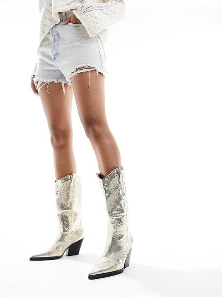 Simmi London Dakoa metallic western boot in gold