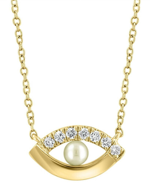 EFFY Collection eFFY® Cultured Freshwater Pearl (3mm) & Diamond (1/20 ct. t.w.) Evil Eye 18" Pendant Necklace in 14k Gold