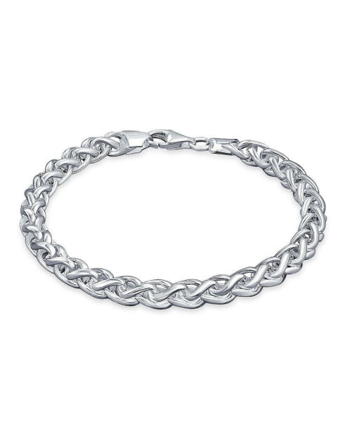 Men's Solid Heavy 6MM Braid Rope Wheat Chain Link Bracelet Polished .925 Sterling Silver 8 Inch