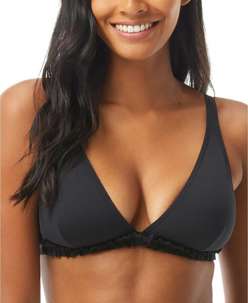 Kate Spade New York Cabana Mini Ruffle French Bikini Top Black SM (US 2-4)