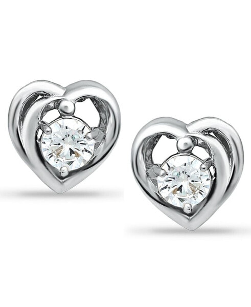 Cubic Zirconia Heart Solitaire Stud Earrings in Sterling Silver, Created for Macy's