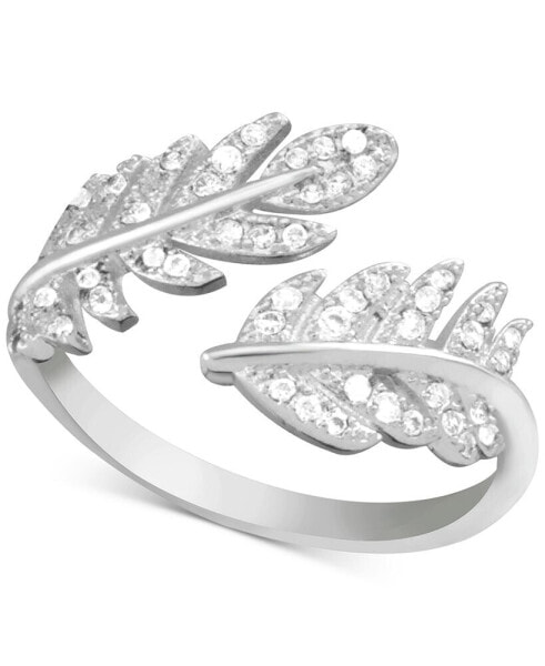 Cubic Zirconia Leaf Open Silver Plate Ring