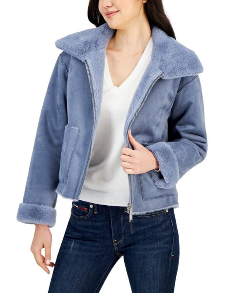 Women's Faux-Fur Wide-Collar Cropped Jacket