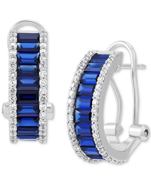 Lab Grown Sapphire (2-3/8 ct. t.w.) & Lab Grown Diamond (1/2 ct. t.w.) Baguette Hoop Earrings in 14k White Gold, 0.67"