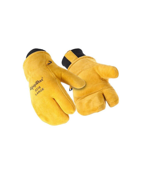 3-Finger Heavy Duty Insulated Leather Mitt Work Glove with Double Cuff