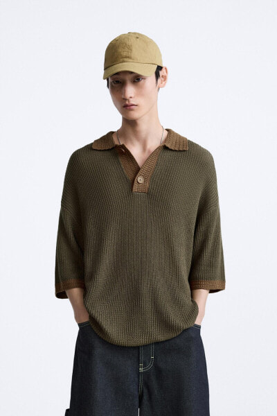 COTTON - LINEN KNIT POLO SHIRT