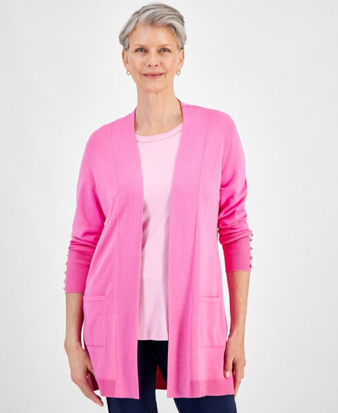 Petite Open-Front Button-Cuff Cardigan, Created for Macy's