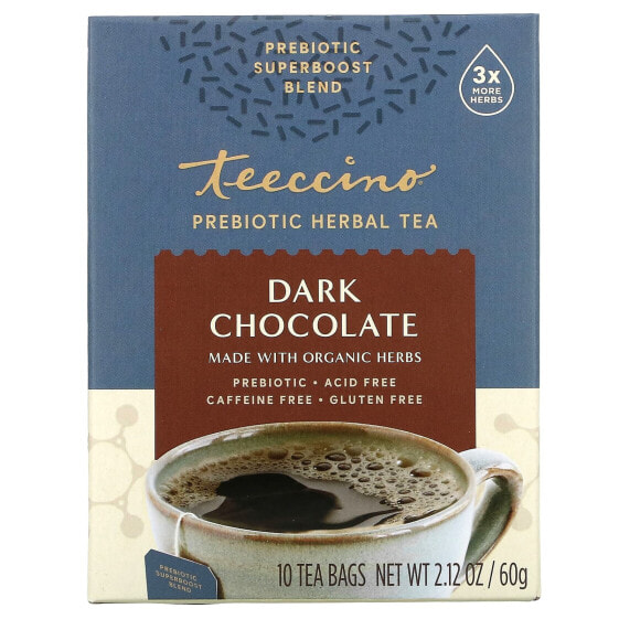 Prebiotic Herbal Tea, Dark Chocolate, Caffeine Free, 10 Tea Bags, 2.12 oz (60 g)