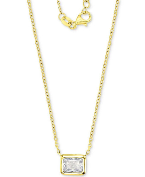 Macy's cubic Zirconia Solitaire Bezel-Set Pendant Necklace in 14k Gold-Plated Sterling Silver, 16" + 2" extender