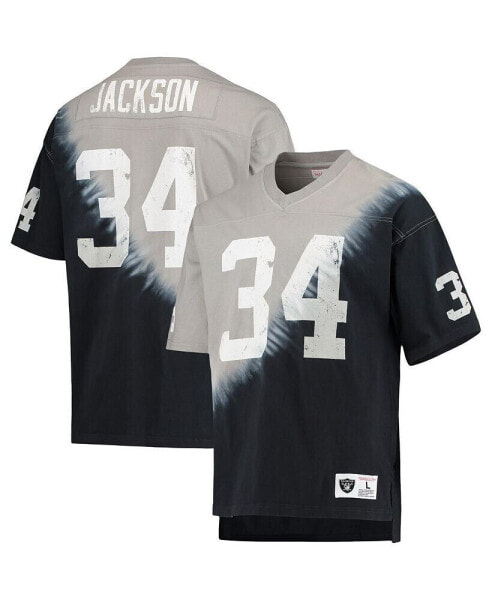 Men's Bo Jackson Black, Silver Las Vegas Raiders Retired Player Name and Number Diagonal Tie-Dye V-Neck T-shirt