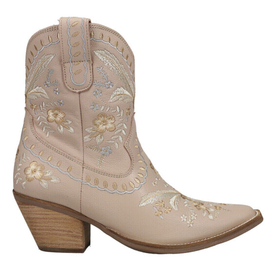 Dingo Primrose Embroidered Floral Snip Toe Cowboy Booties Womens Beige Casual Bo