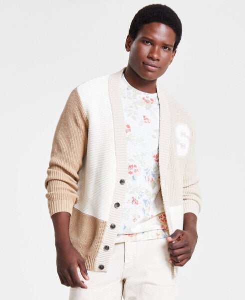Men's Regular-Fit Colorblocked Patchwork Cardigan, Created for Macy's