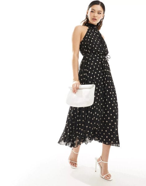 Mango spot halter maxi dress in black