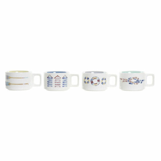 Piece Coffee Cup Set DKD Home Decor Blue Multicolour Metal Dolomite 4 Pieces 260 ml