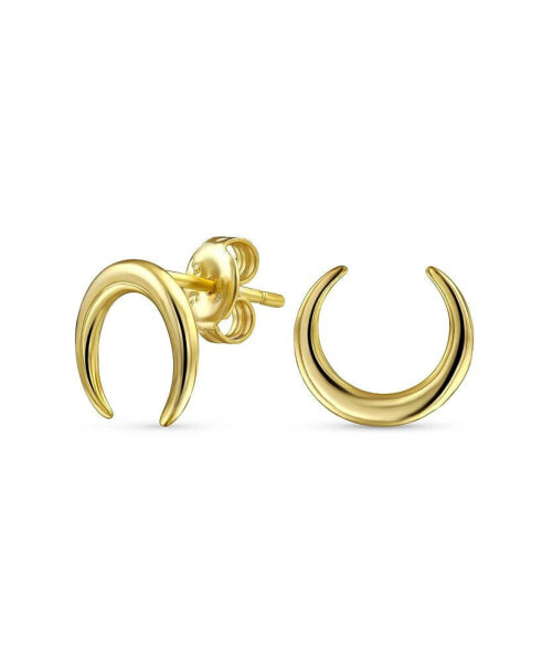 Western Jewelry Boho Tribal Style Minimalist Horn Crescent Luna Waning Half Moon Earrings For Women Teen Gold Plated .925 Sterling Silver