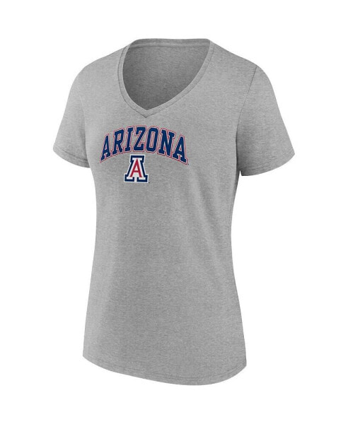 Women's Heather Gray Arizona Wildcats Evergreen Campus V-Neck T-shirt