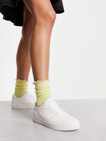 London Rebel panelled lace up trainers in white