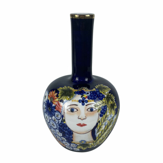 Vase DKD Home Decor Face Porcelain Blue Multicolour 17 x 17 x 30 cm