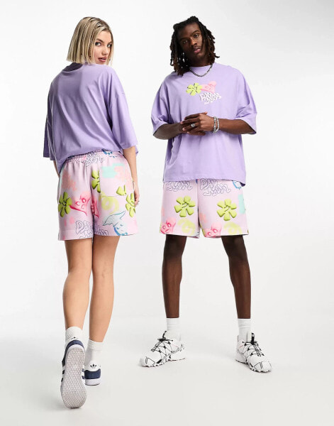 ASOS – Daysocial – Locker geschnittene Shorts mit buntem All-over-Print, Kombiteil