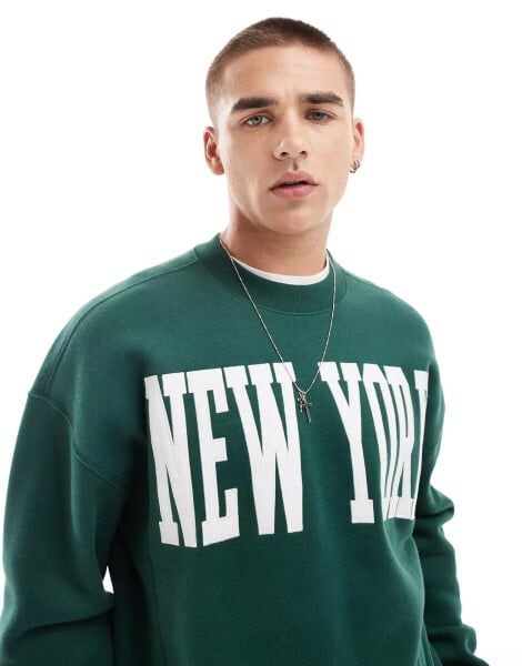 Hollister New York varsity vintage relaxed fit sweatshirt in dark green