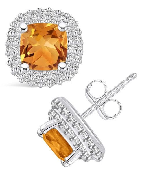 Серьги Macy's Citrine and Diamond Halo Stud