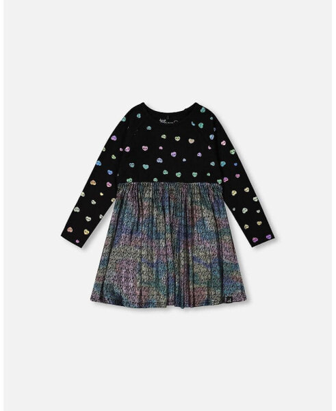 Платье для малышей Deux Par Deux Черное металлическое платье с разноцветными сердцами - Toddler|Child