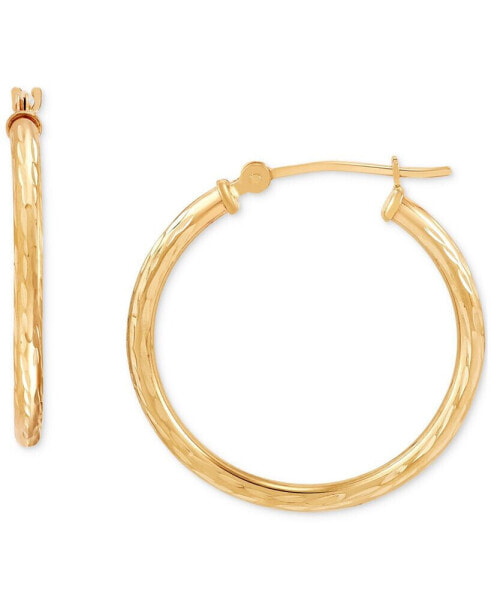 Polished Leaf Texture Small Hoop Earrings in 10k Gold, 1"