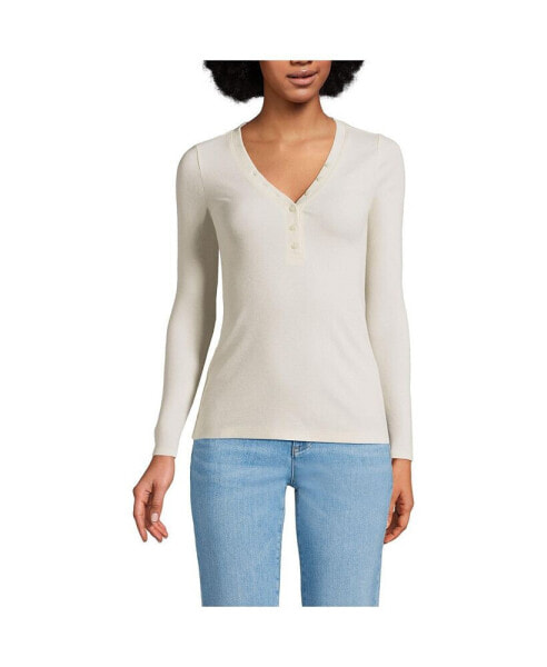 Women's Drapey Rib Skimming Long Sleeve Henley T-Shirt